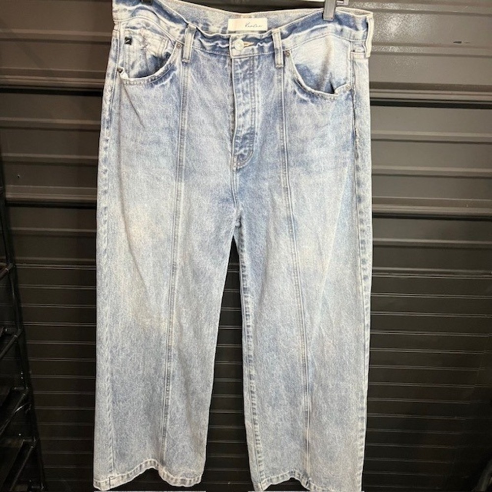 KanCan‎ Women's Blue Acid Wash High Rise Wide Leg Jeans